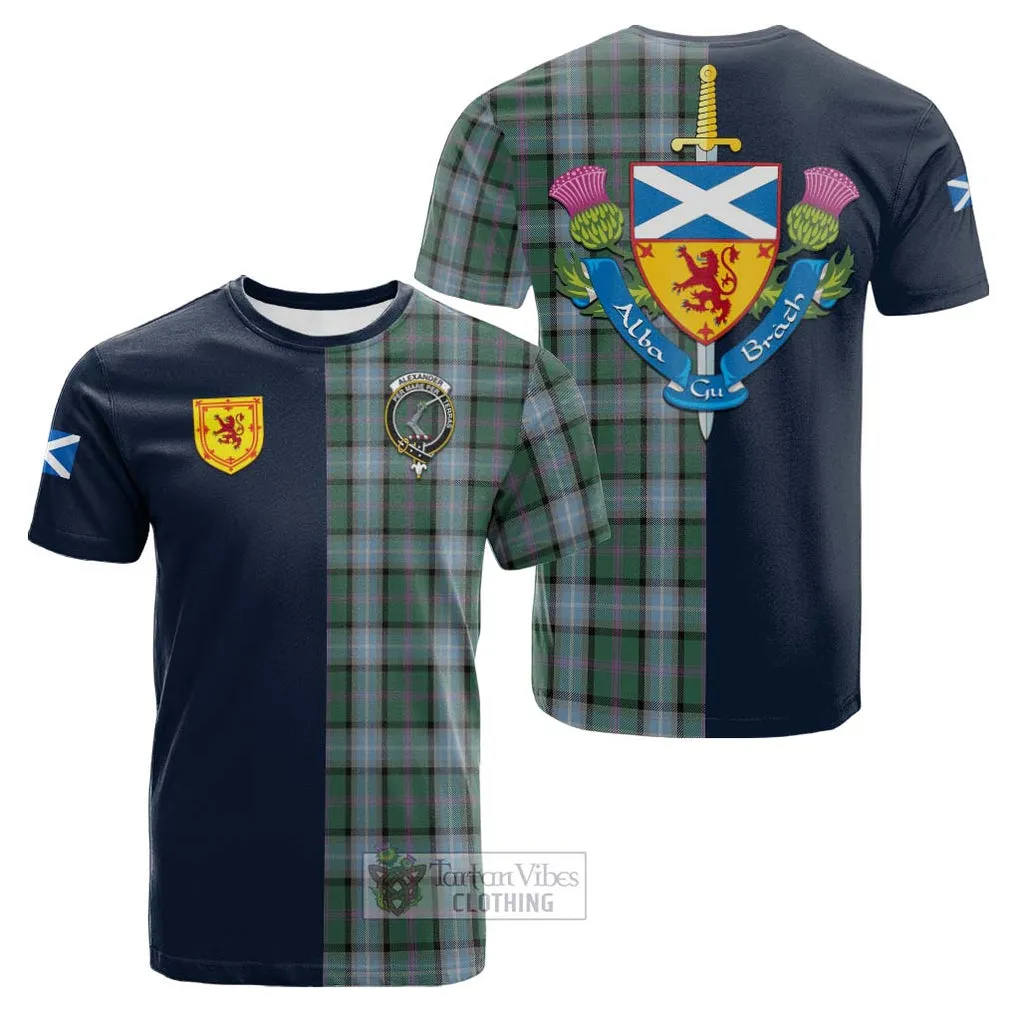 Alexander of Menstry Hunting Tartan Cotton T-shirt Alba with Scottish Lion Royal Arm Half Style