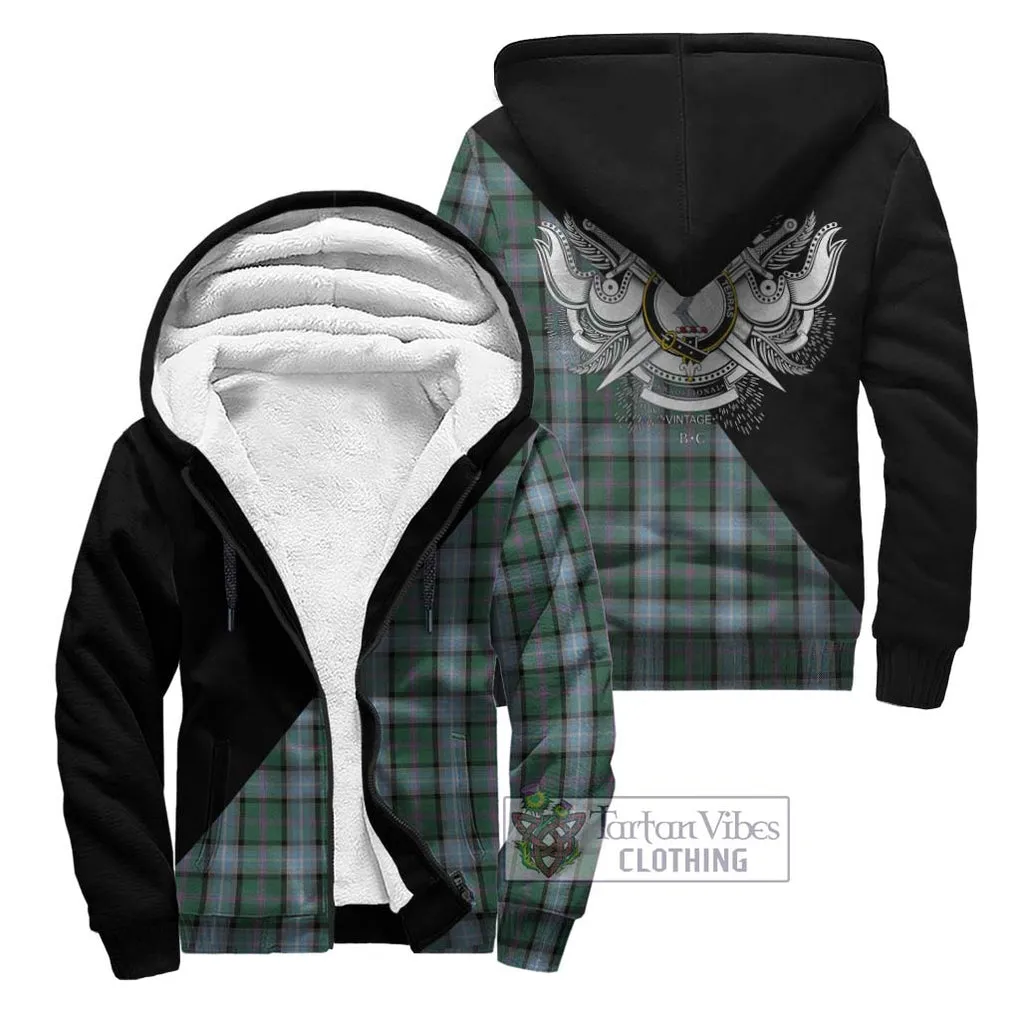 Alexander of Menstry Hunting Tartan Sherpa Hoodie with Family Crest and Military Logo Style