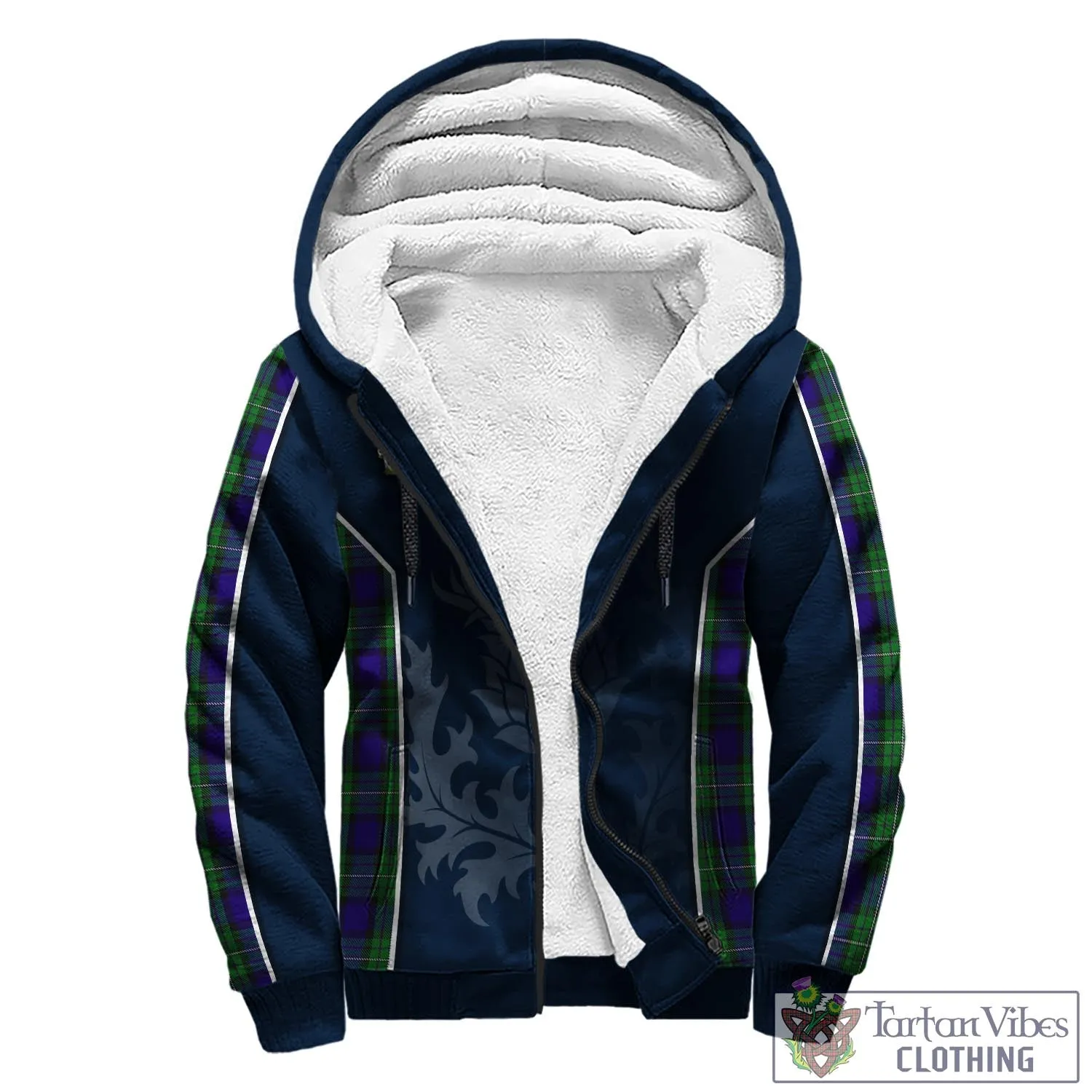 Alexander Tartan Sherpa Hoodie with Family Crest and Scottish Thistle Vibes Sport Style