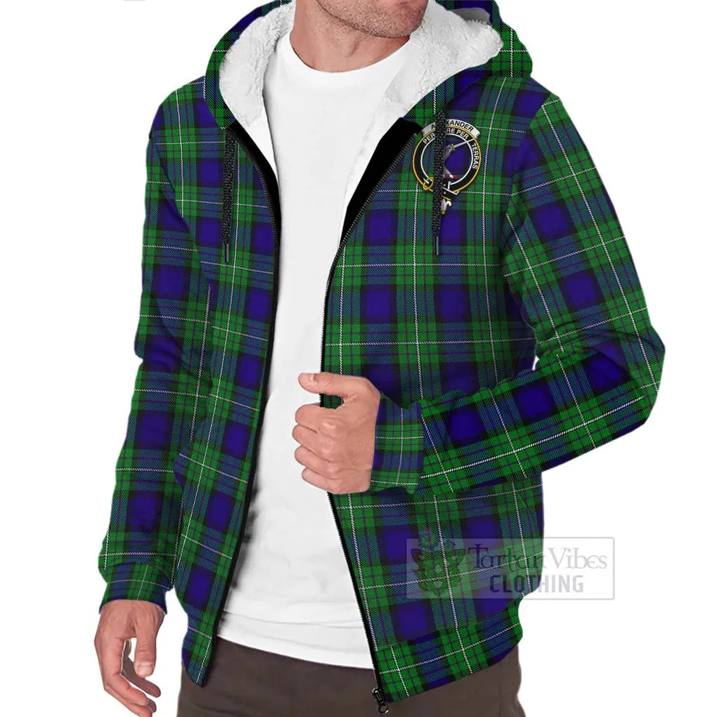 Alexander Tartan Sherpa Hoodie with Family Crest Celtic Skull Style