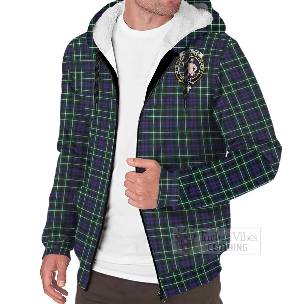 Allardice Tartan Sherpa Hoodie with Family Crest and Bearded Skull Holding Bottles of Whiskey