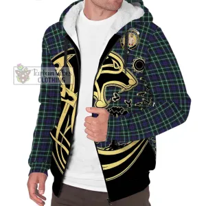 Allardice Tartan Sherpa Hoodie with Family Crest Celtic Wolf Style