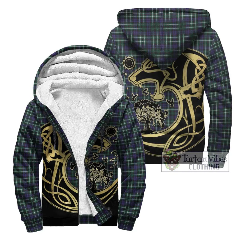 Allardice Tartan Sherpa Hoodie with Family Crest Celtic Wolf Style