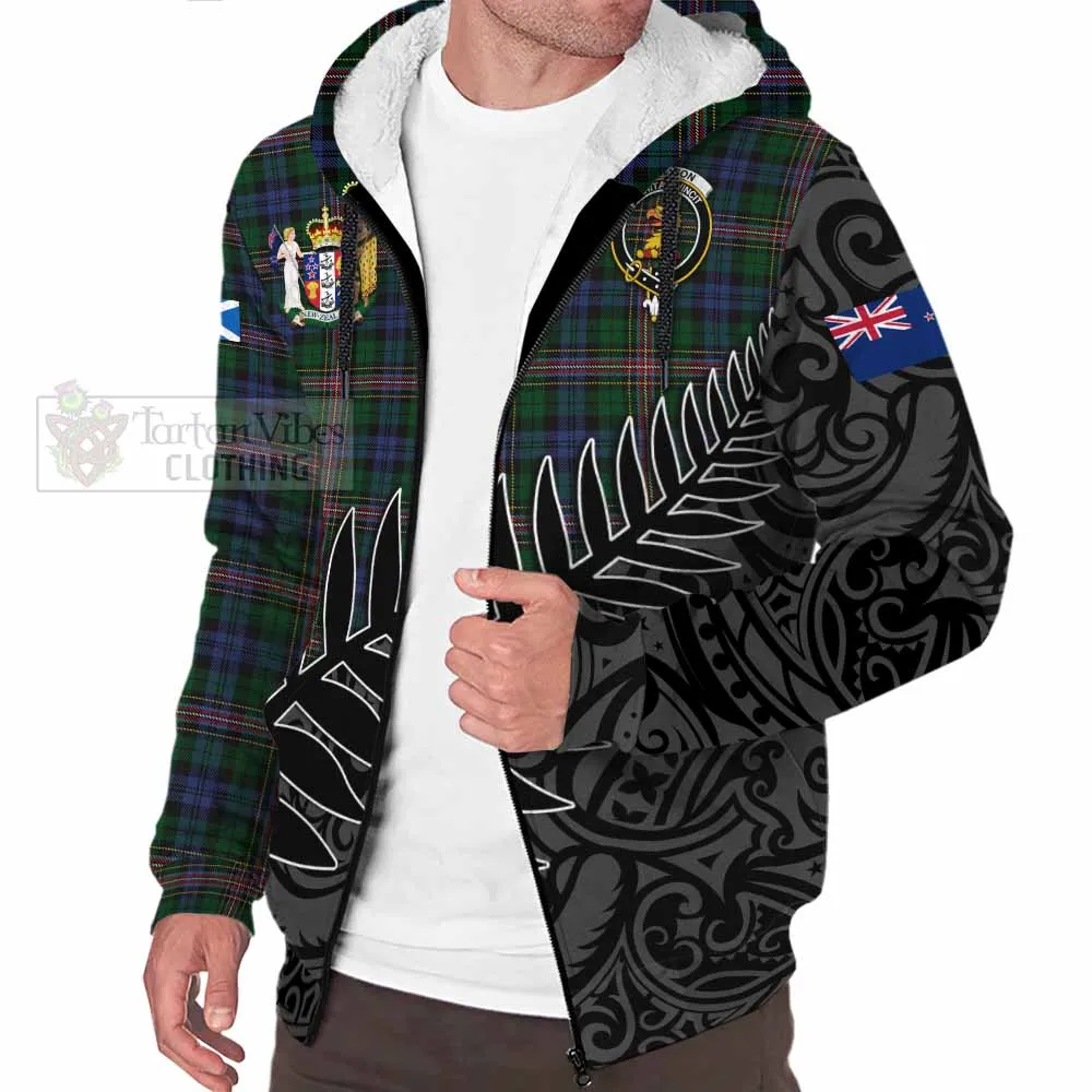 Allison Crest Tartan Sherpa Hoodie with New Zealand Silver Fern Half Style