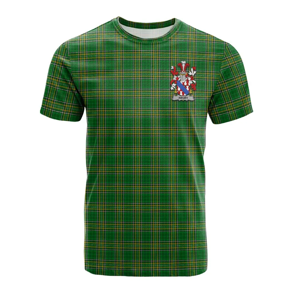 Amory Irish Clan Tartan Cotton T-shirt with Coat of Arms