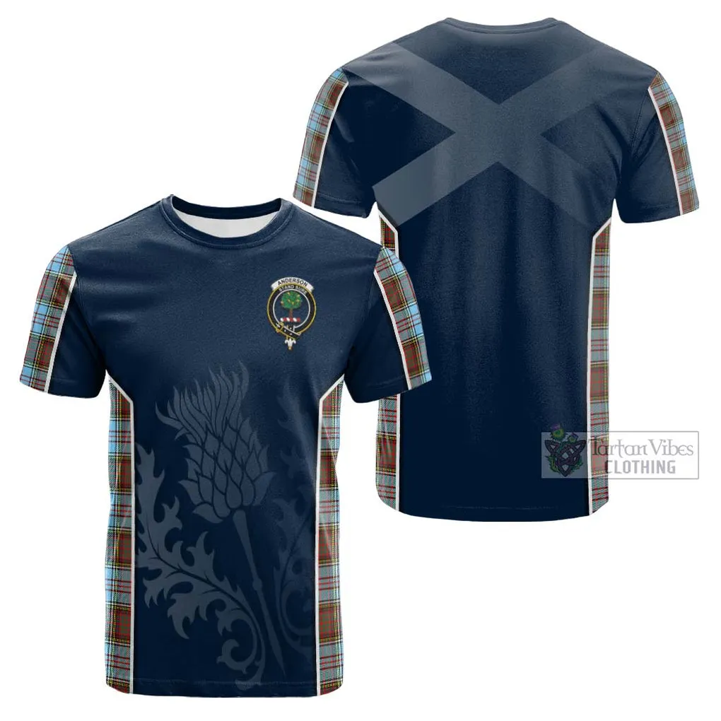 Anderson Ancient Tartan Cotton T-shirt with Family Crest and Scottish Thistle Vibes Sport Style