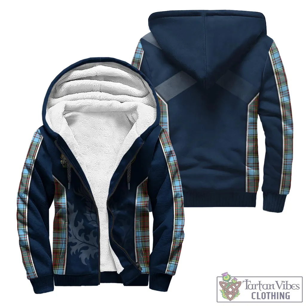 Anderson Ancient Tartan Sherpa Hoodie with Family Crest and Scottish Thistle Vibes Sport Style