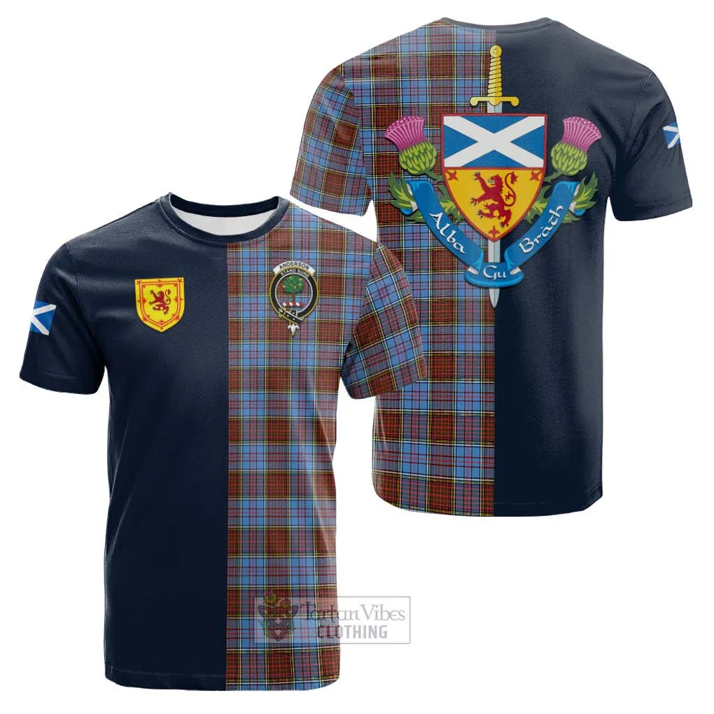 Anderson Modern Tartan Cotton T-shirt Alba with Scottish Lion Royal Arm Half Style