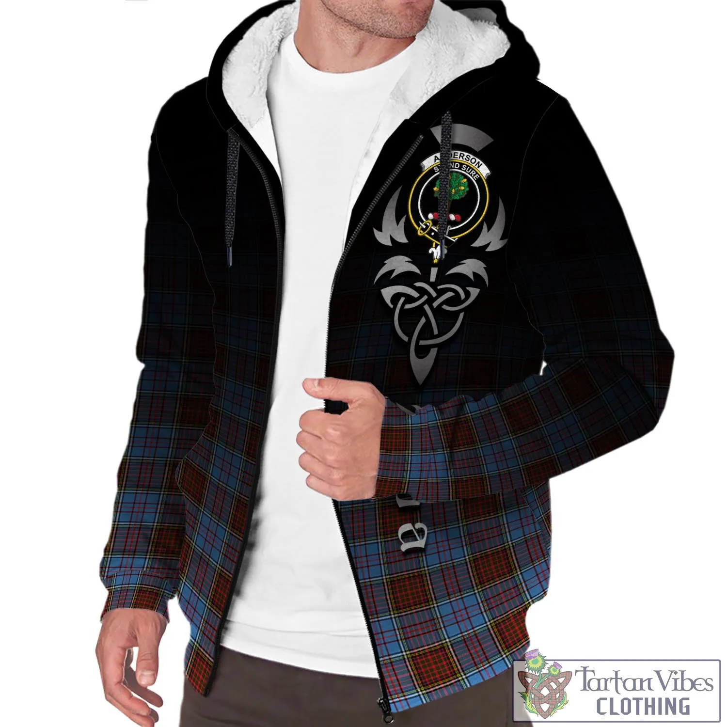 Anderson Modern Tartan Sherpa Hoodie Featuring Alba Gu Brath Family Crest Celtic Inspired