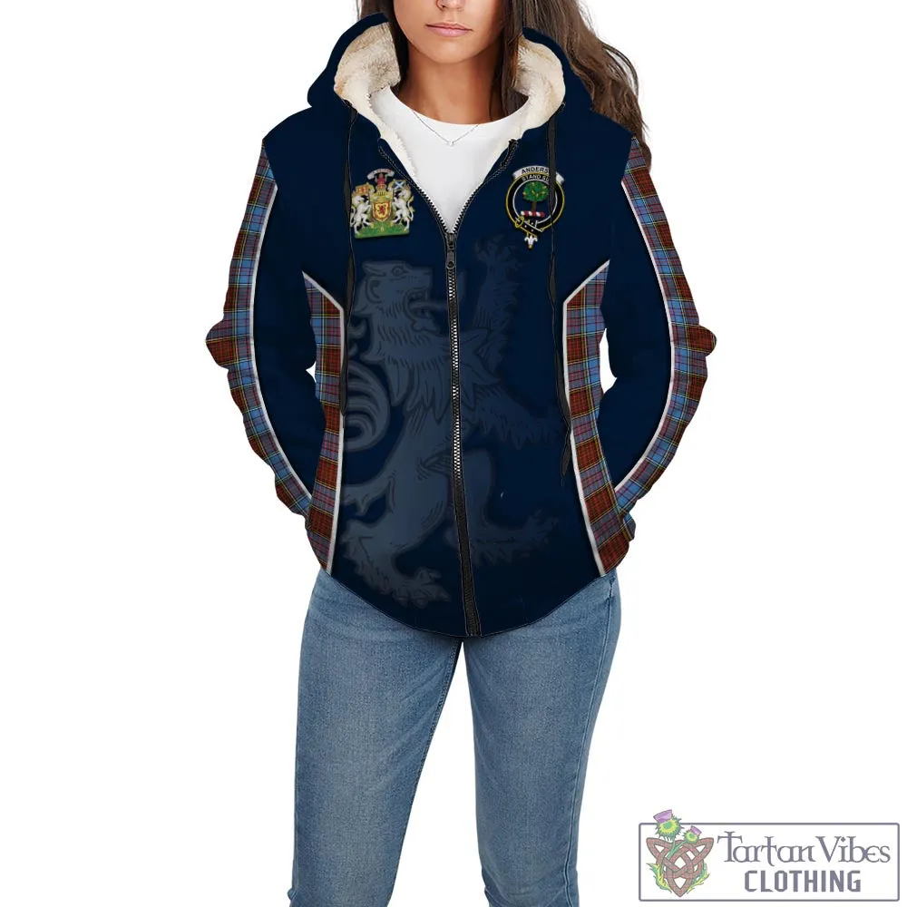 Anderson Modern Tartan Sherpa Hoodie with Family Crest and Lion Rampant Vibes Sport Style