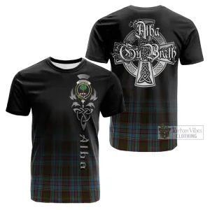 Anderson Tartan Cotton T-shirt Featuring Alba Gu Brath Family Crest Celtic Inspired