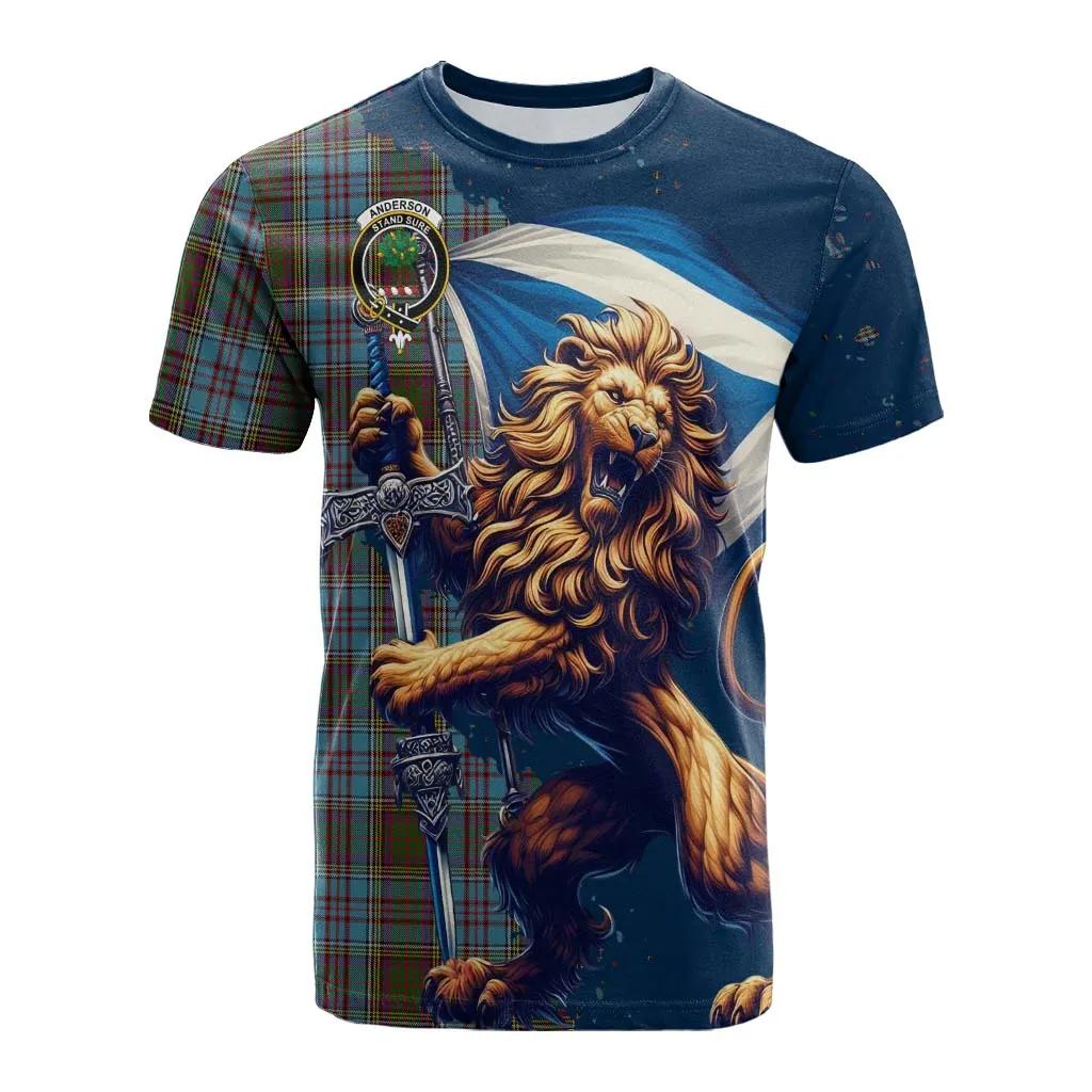 Anderson Tartan Family Crest Cotton T-shirt with Scottish Majestic Lion