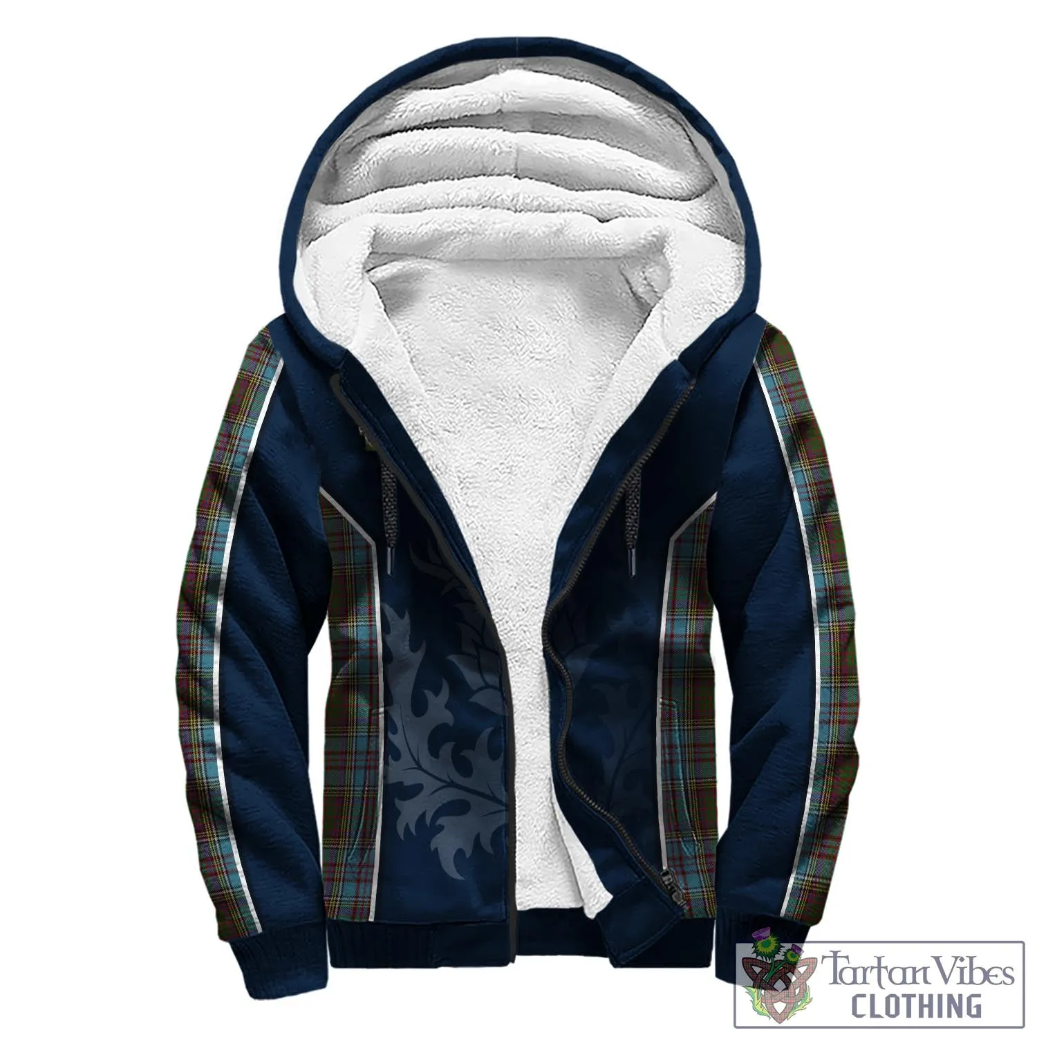 Anderson Tartan Sherpa Hoodie with Family Crest and Scottish Thistle Vibes Sport Style