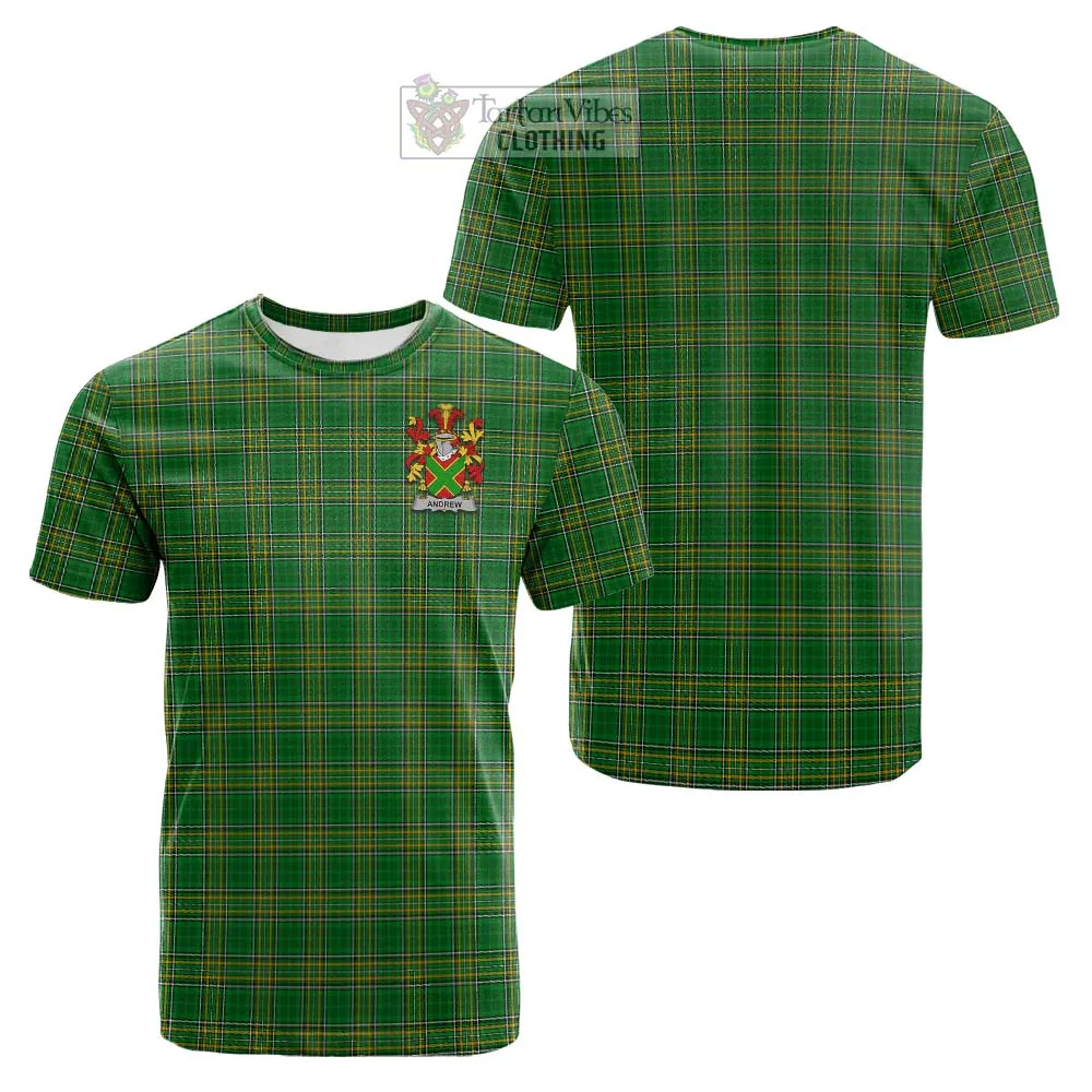 Andrew Irish Clan Tartan Cotton T-shirt with Coat of Arms