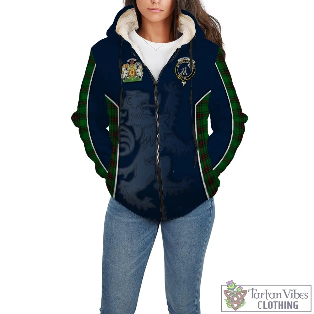 Anstruther Tartan Sherpa Hoodie with Family Crest and Lion Rampant Vibes Sport Style