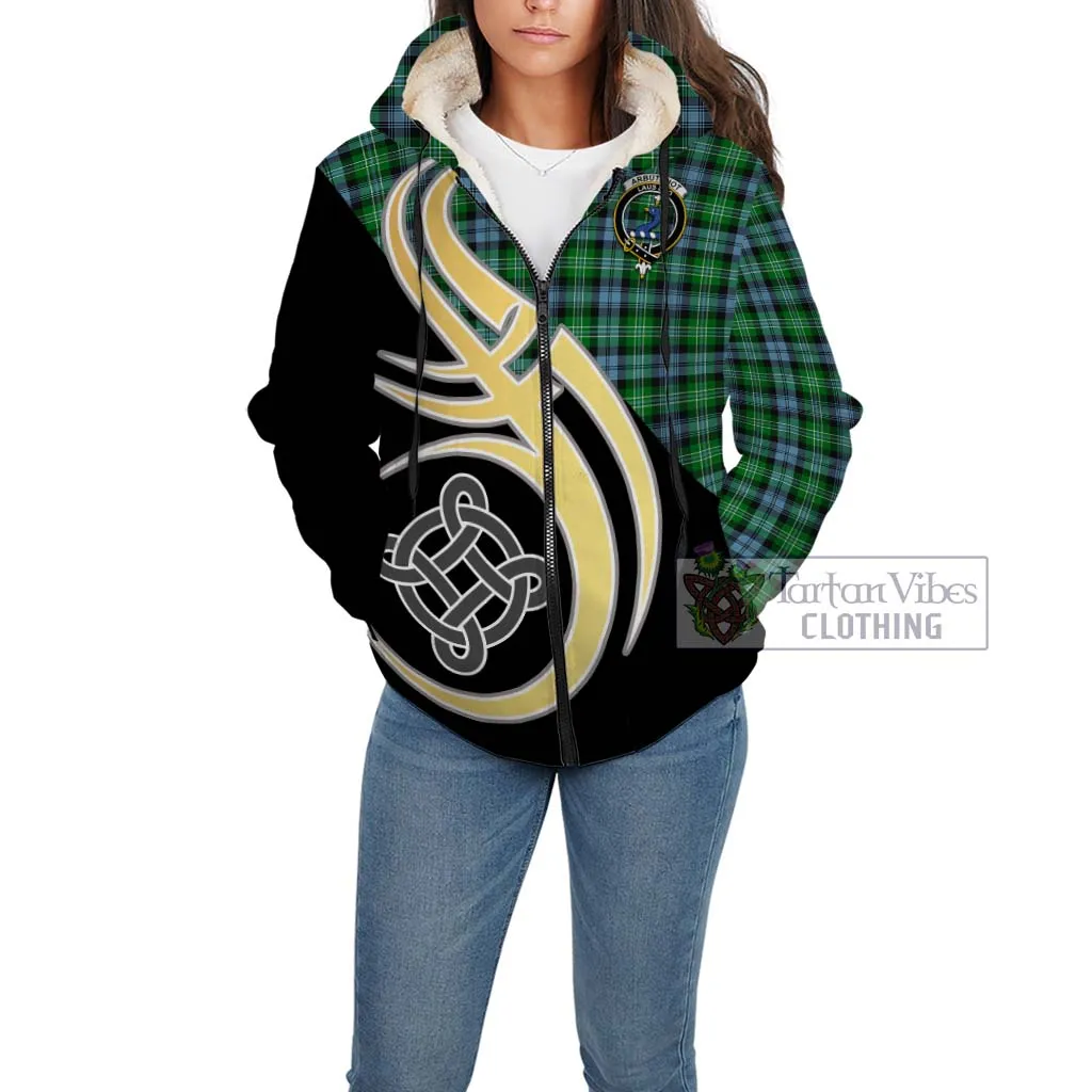 Arbuthnot Ancient Tartan Sherpa Hoodie with Family Crest and Celtic Symbol Style