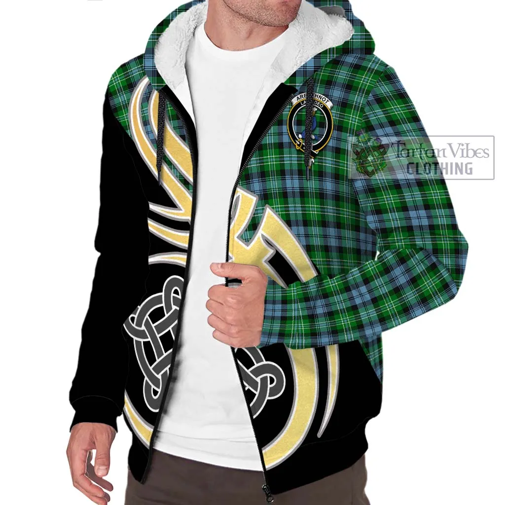 Arbuthnot Ancient Tartan Sherpa Hoodie with Family Crest and Celtic Symbol Style