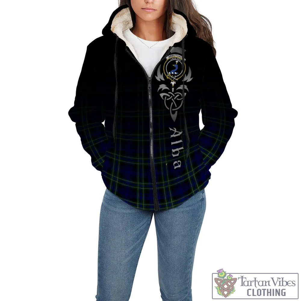 Arbuthnot Modern Tartan Sherpa Hoodie Featuring Alba Gu Brath Family Crest Celtic Inspired