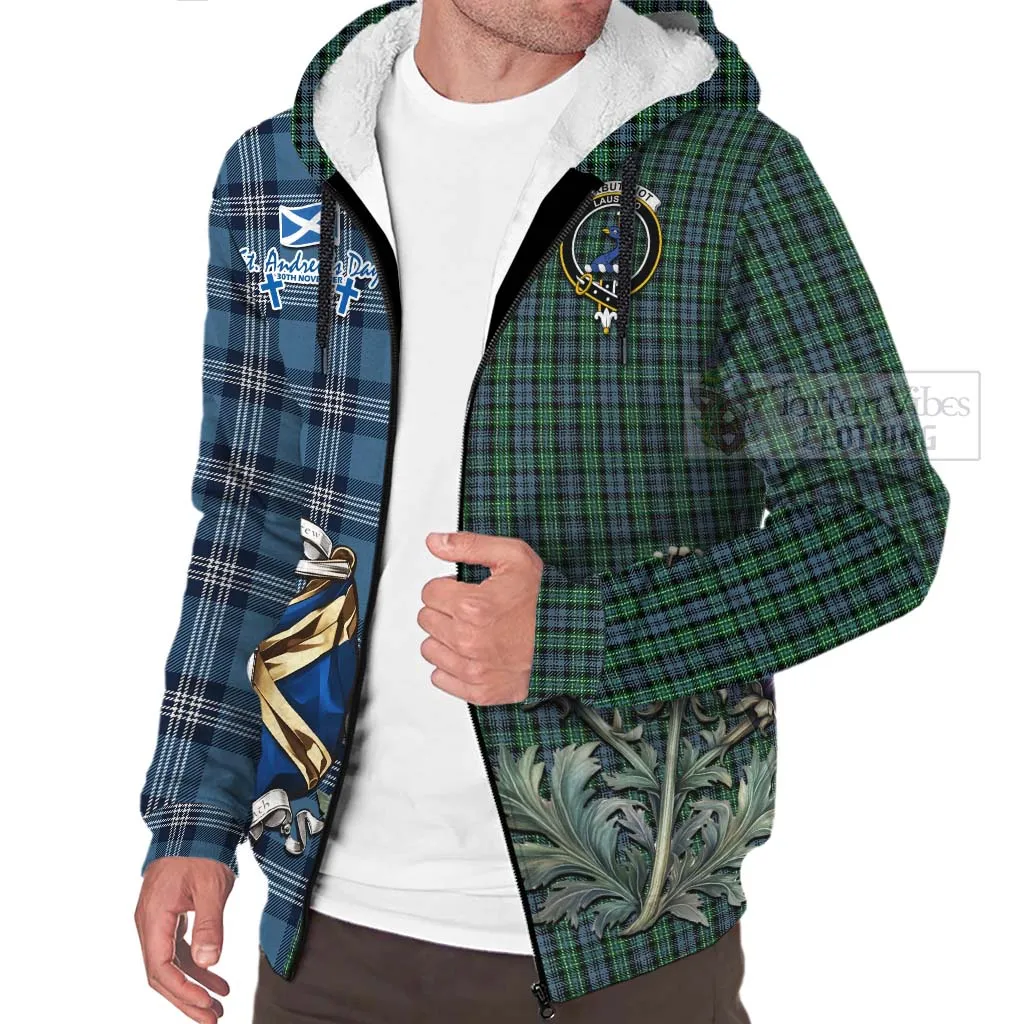 Arbuthnot Tartan Sherpa Hoodie Happy St. Andrew's Day Half Tartan Style