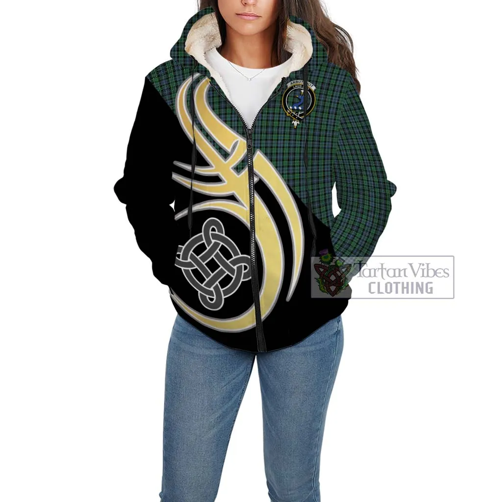 Arbuthnot Tartan Sherpa Hoodie with Family Crest and Celtic Symbol Style