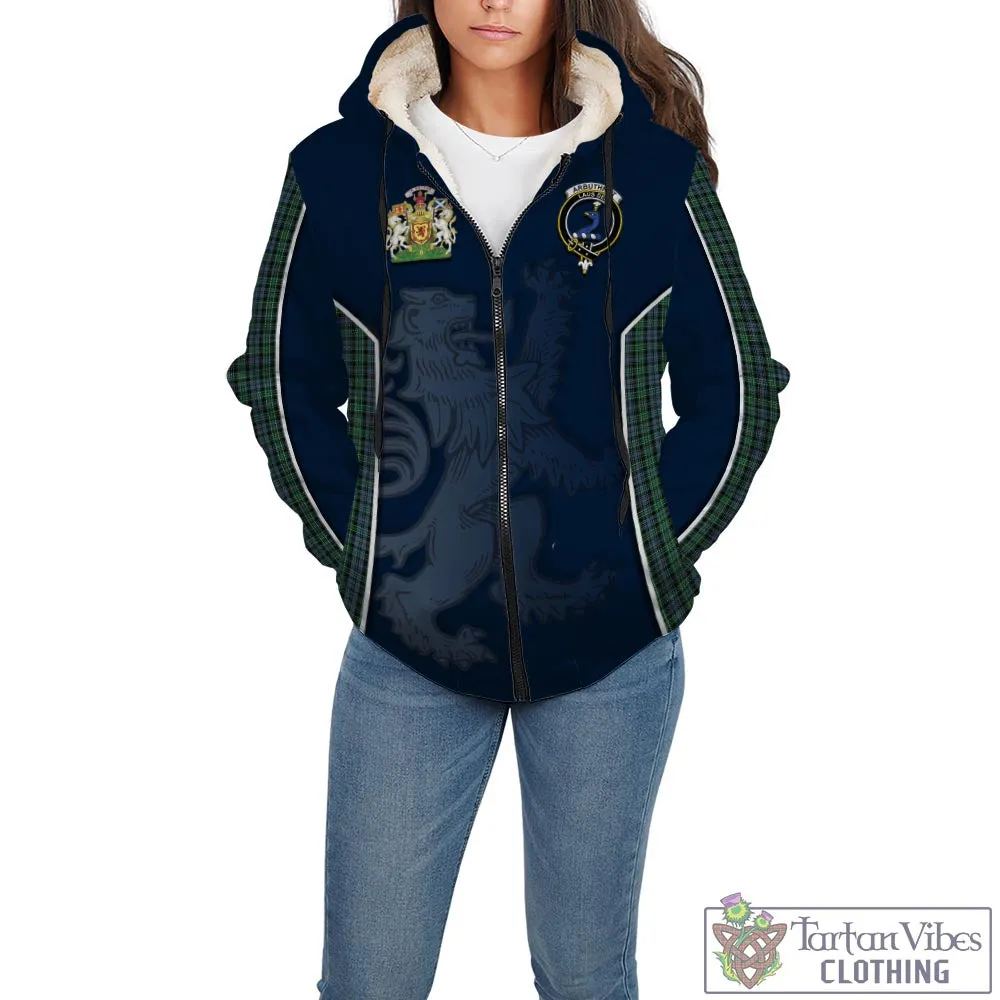 Arbuthnot Tartan Sherpa Hoodie with Family Crest and Lion Rampant Vibes Sport Style