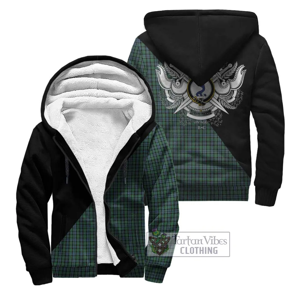 Arbuthnot Tartan Sherpa Hoodie with Family Crest and Military Logo Style