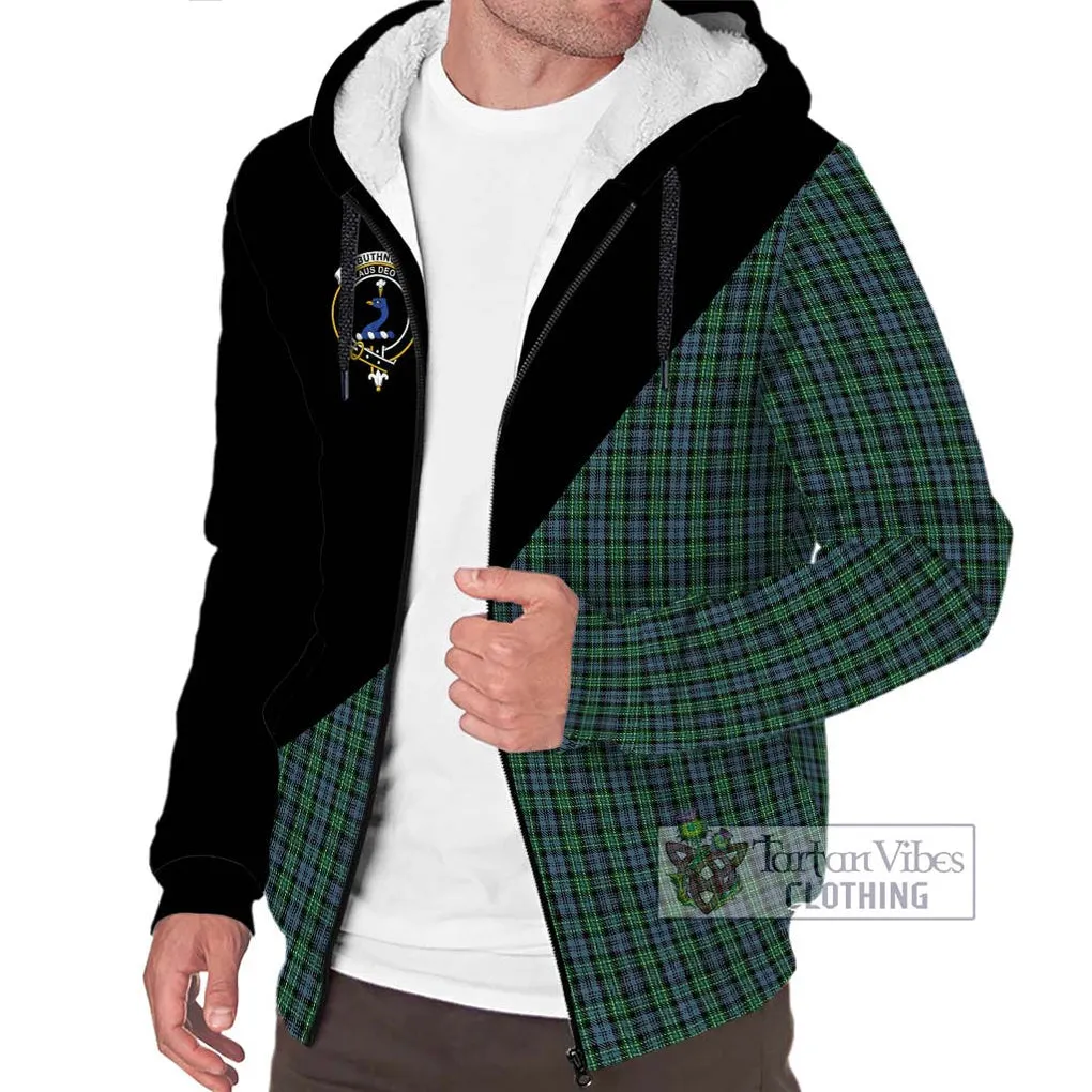 Arbuthnot Tartan Sherpa Hoodie with Family Crest and Military Logo Style