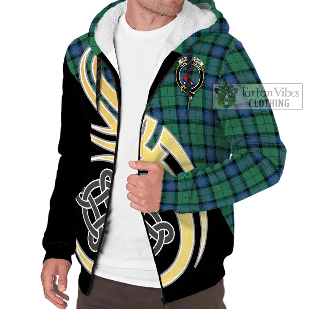 Armstrong Ancient Tartan Sherpa Hoodie with Family Crest and Celtic Symbol Style