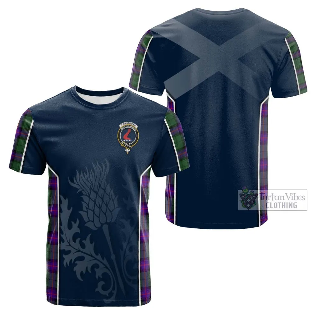 Armstrong Modern Tartan Cotton T-shirt with Family Crest and Scottish Thistle Vibes Sport Style