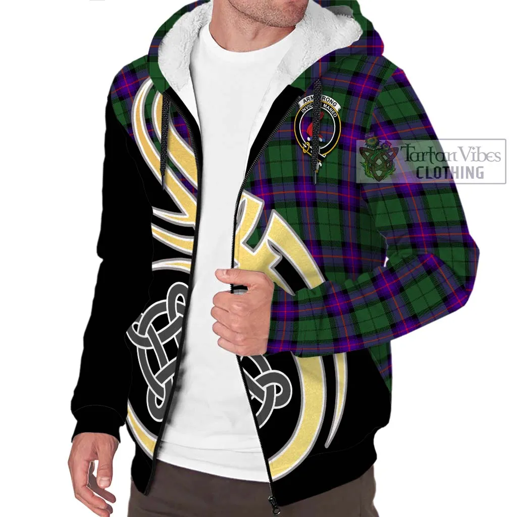 Armstrong Modern Tartan Sherpa Hoodie with Family Crest and Celtic Symbol Style