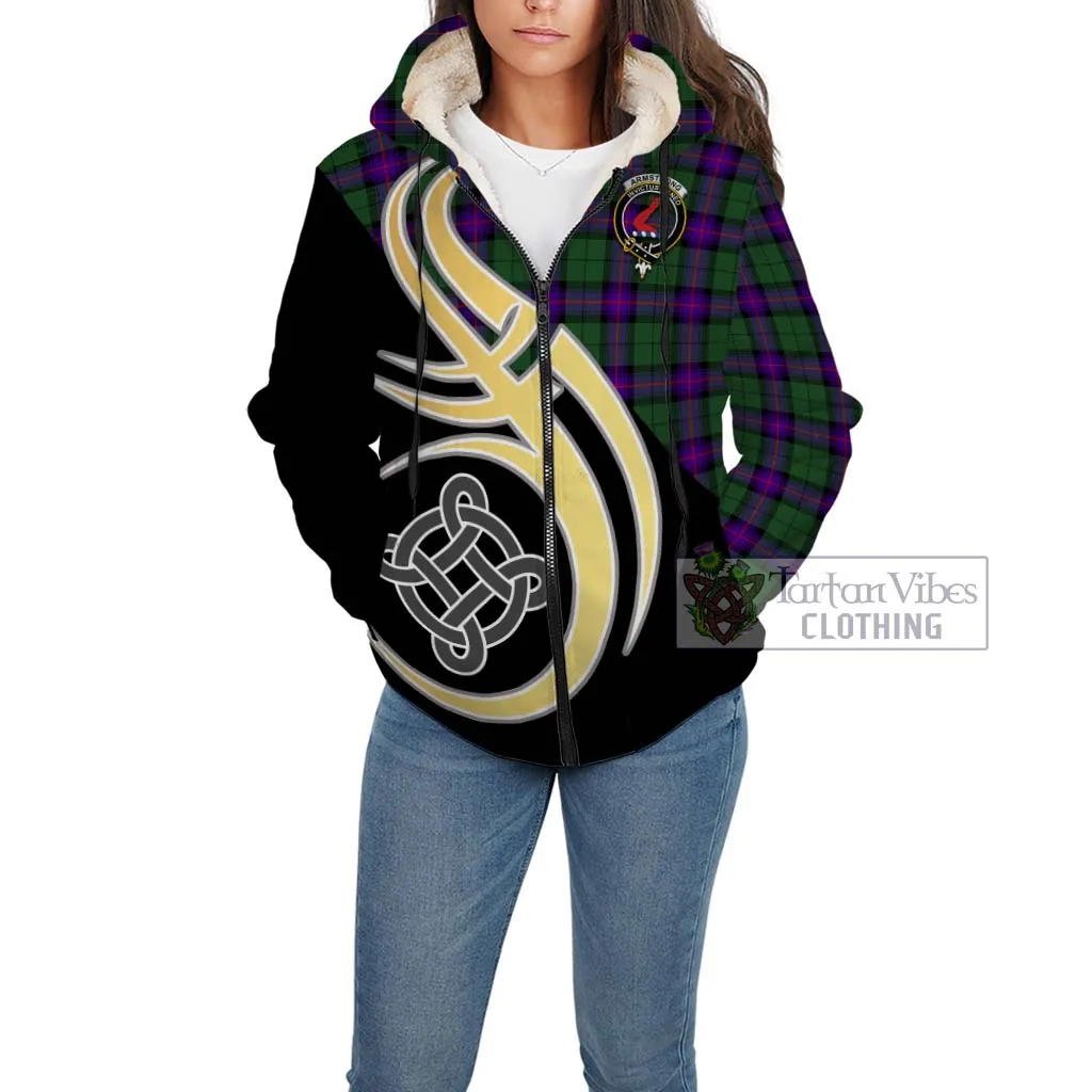 Armstrong Modern Tartan Sherpa Hoodie with Family Crest and Celtic Symbol Style