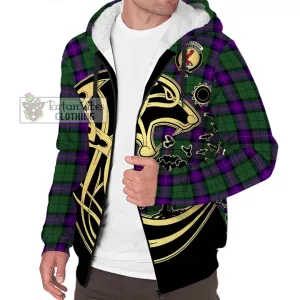 Armstrong Modern Tartan Sherpa Hoodie with Family Crest Celtic Wolf Style