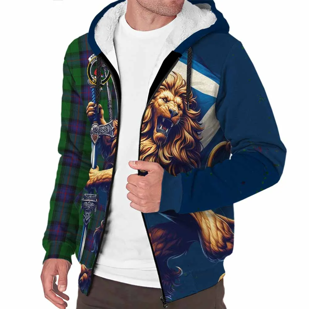 Armstrong Tartan Family Crest Sherpa Hoodie with Scottish Majestic Lion