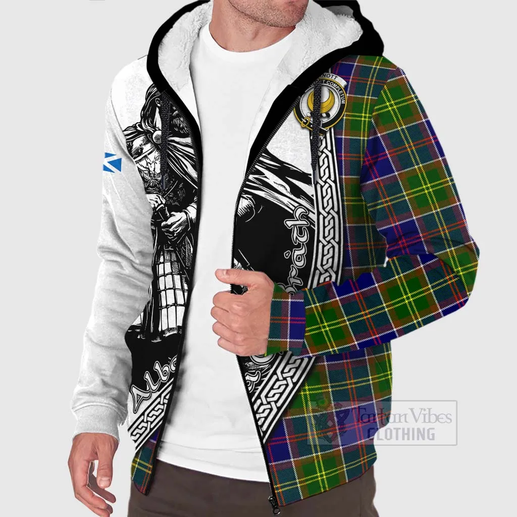 Arnott Tartan Clan Crest Sherpa Hoodie with Highlander Warrior Celtic Style