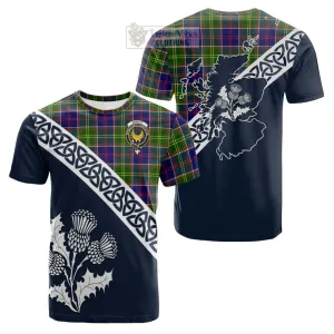 Arnott Tartan Cotton T-shirt Featuring Thistle and Scotland Map