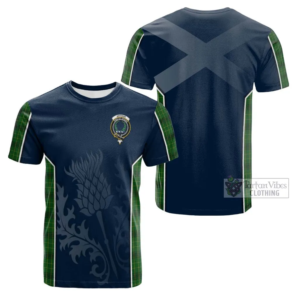 Arthur Highland Tartan Cotton T-shirt with Family Crest and Scottish Thistle Vibes Sport Style