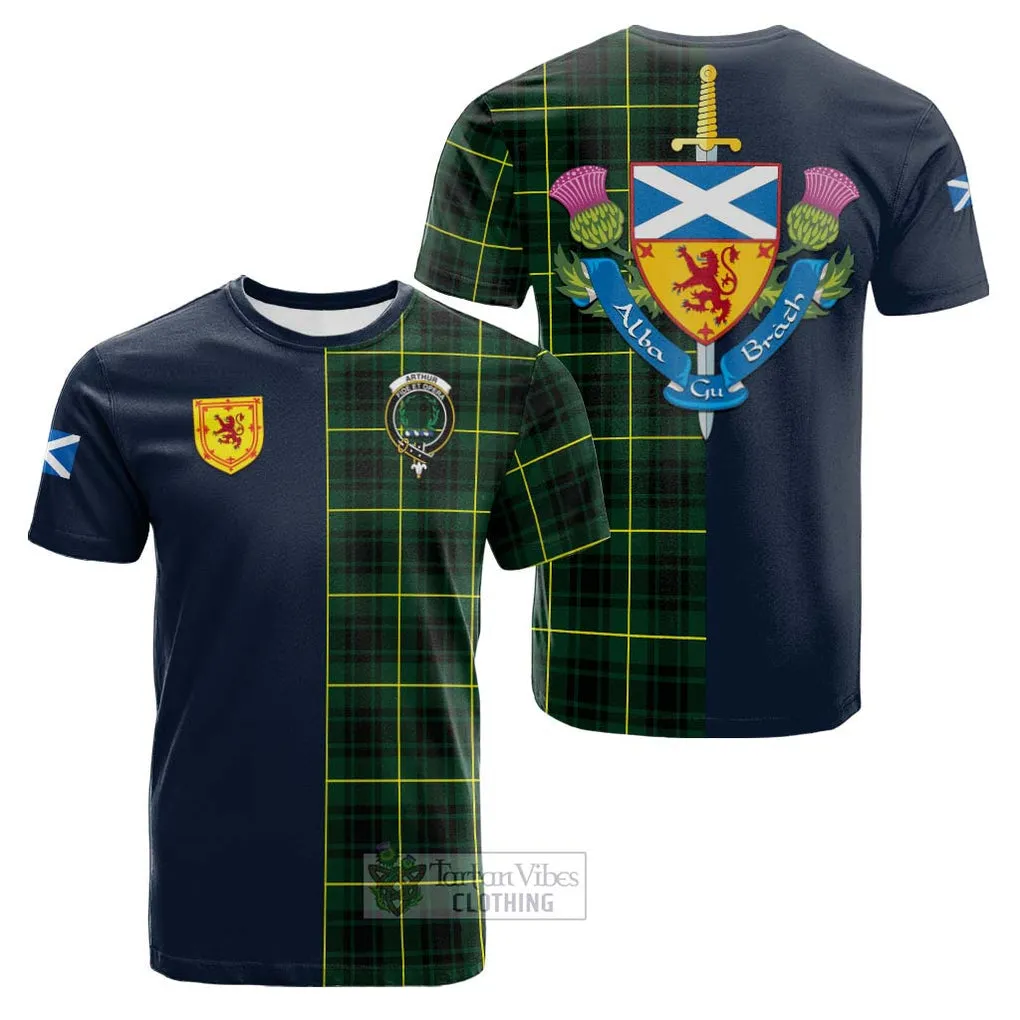 Arthur Modern Tartan Cotton T-shirt Alba with Scottish Lion Royal Arm Half Style