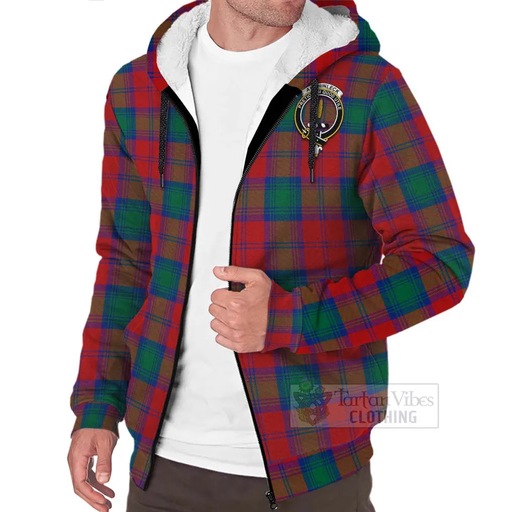 Auchinleck (Affleck) Tartan Sherpa Hoodie with Family Crest and Bearded Skull Holding Bottles of Whiskey