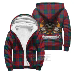 Auchinleck (Affleck) Tartan Sherpa Hoodie with Family Crest and Bearded Skull Holding Bottles of Whiskey