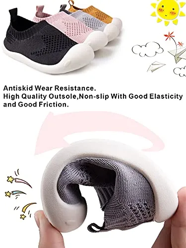 Baby First-Walking Shoes 1-4 Years Kid Shoes Trainers Toddler Infant Boys Girls Soft Sole Non Slip Cotton Mesh Breathable Lightweight Slip-on Sneakers Outdoor(Pink,4 Toddler) T15