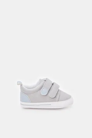 Baby Grey Velcro Strap Pram Shoes