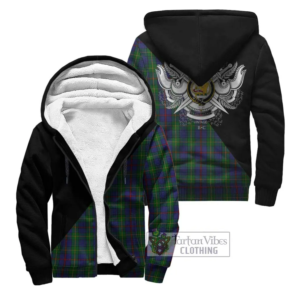 Bailey Tartan Sherpa Hoodie with Family Crest and Military Logo Style