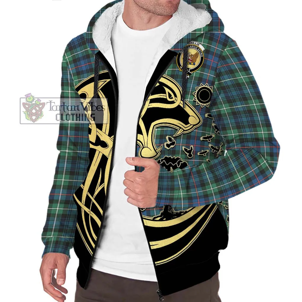 Baillie Ancient Tartan Sherpa Hoodie with Family Crest Celtic Wolf Style