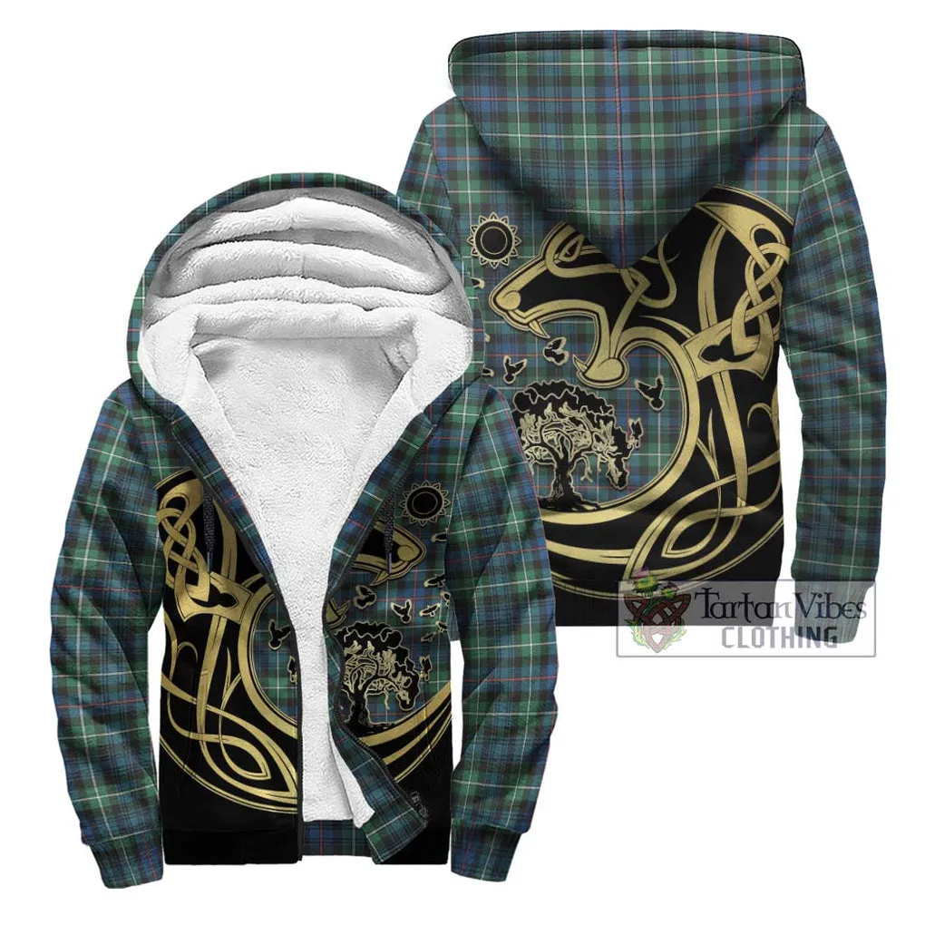 Baillie Ancient Tartan Sherpa Hoodie with Family Crest Celtic Wolf Style