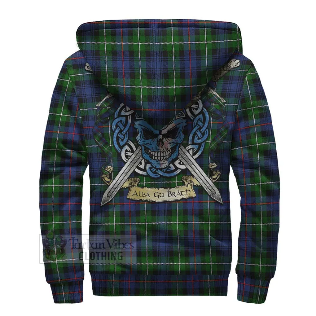 Baillie (Bailey) Tartan Sherpa Hoodie with Family Crest Celtic Skull Style