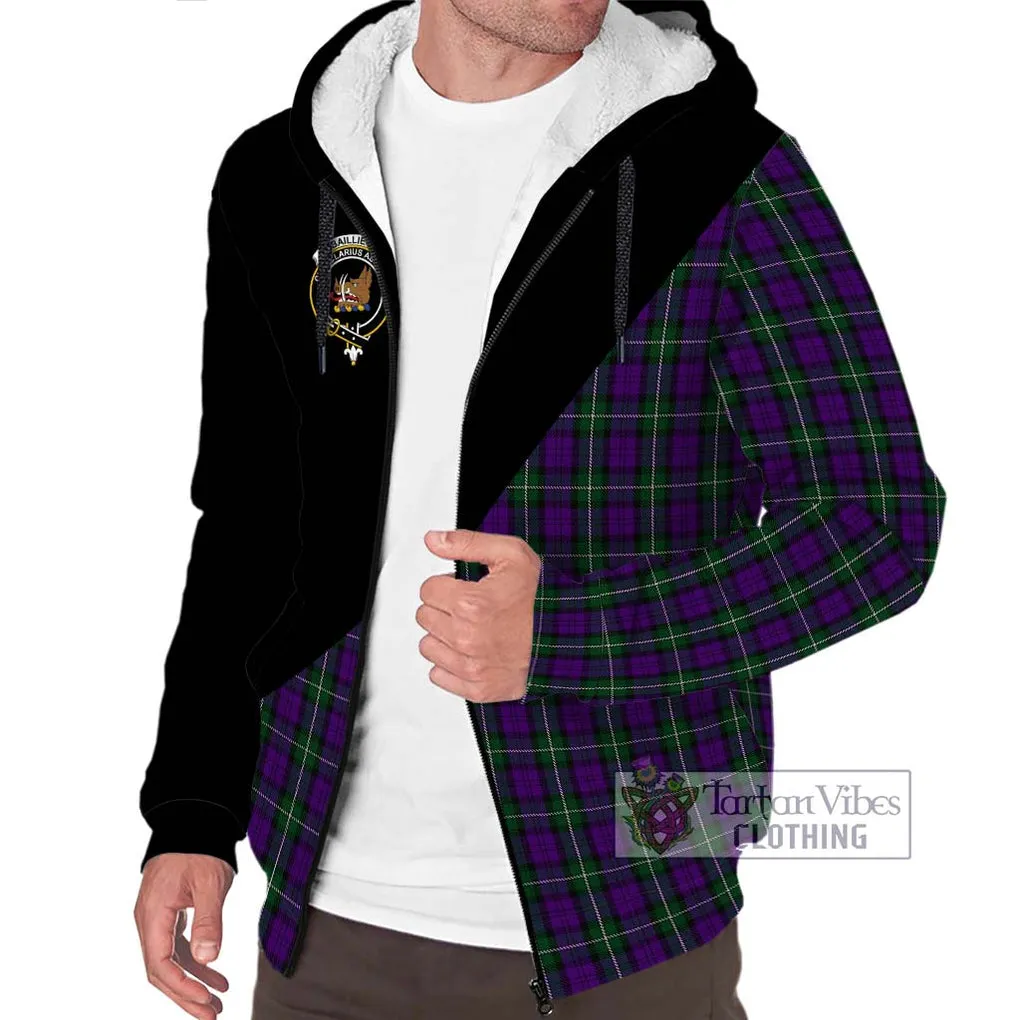 Baillie Highland Society Tartan Sherpa Hoodie with Family Crest and Military Logo Style