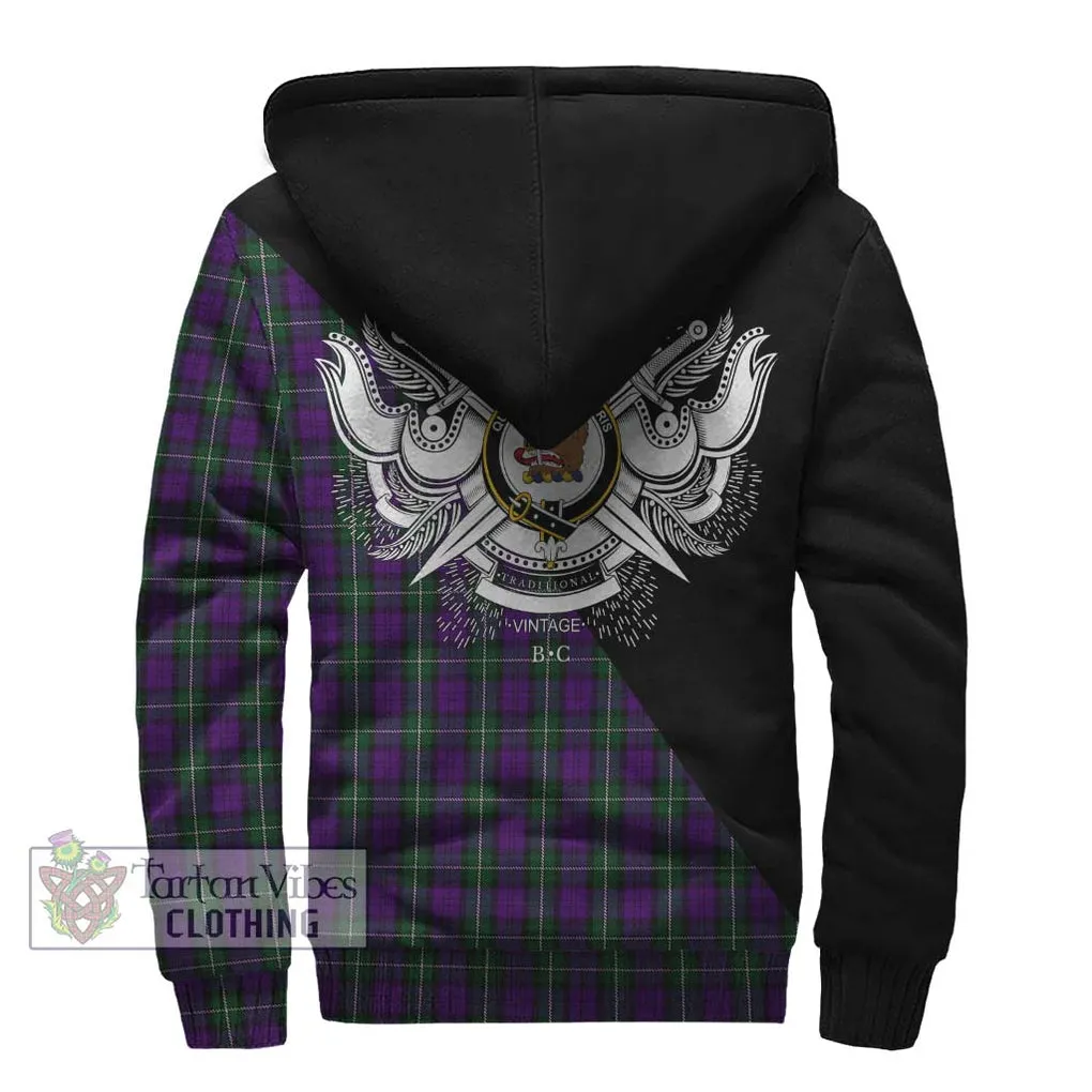 Baillie Highland Society Tartan Sherpa Hoodie with Family Crest and Military Logo Style