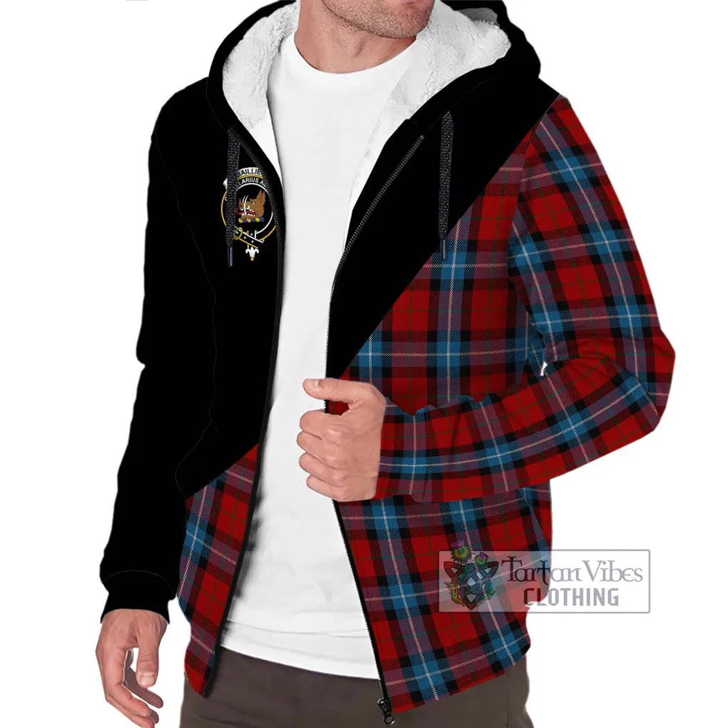 Baillie of Polkemmet Red Tartan Sherpa Hoodie with Family Crest and Military Logo Style