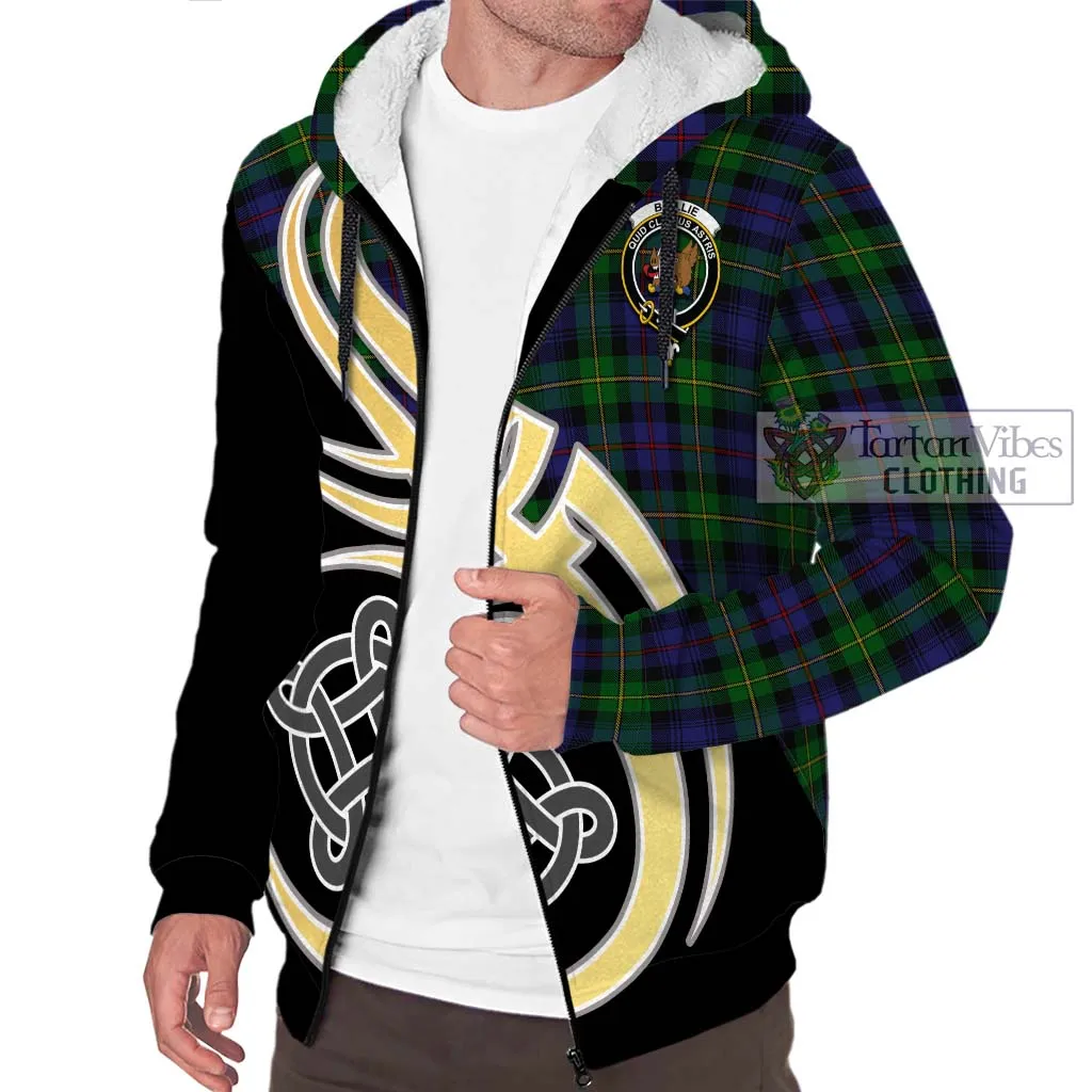 Baillie Tartan Sherpa Hoodie with Family Crest and Celtic Symbol Style