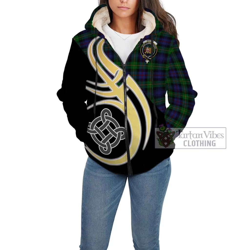 Baillie Tartan Sherpa Hoodie with Family Crest and Celtic Symbol Style